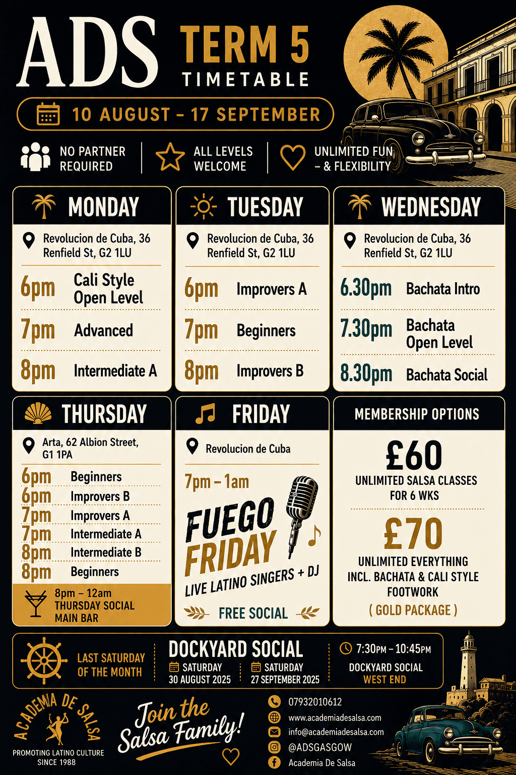 Tuesday Free Social at Revolución de Cuba — Academia de Salsa — poster, Glasgow