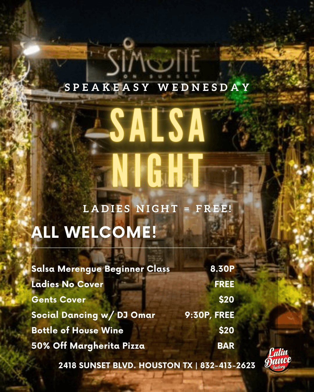 Wednesday salsa social at Simone and Sunset — Houston