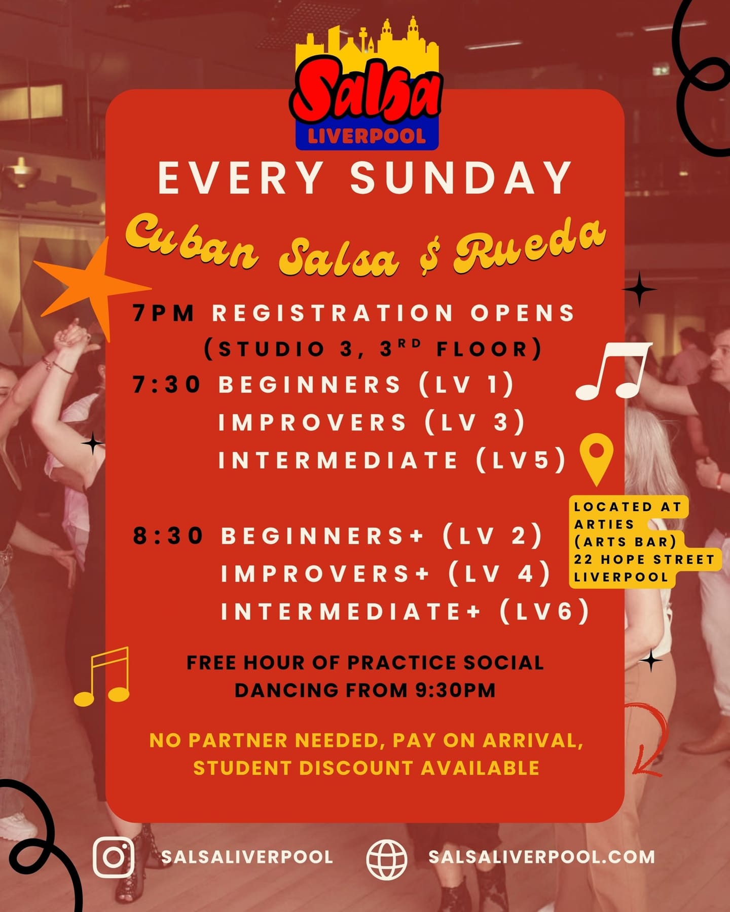 Sunday Salsa @ Arts Bar (classes + after-class social) — Liverpool
