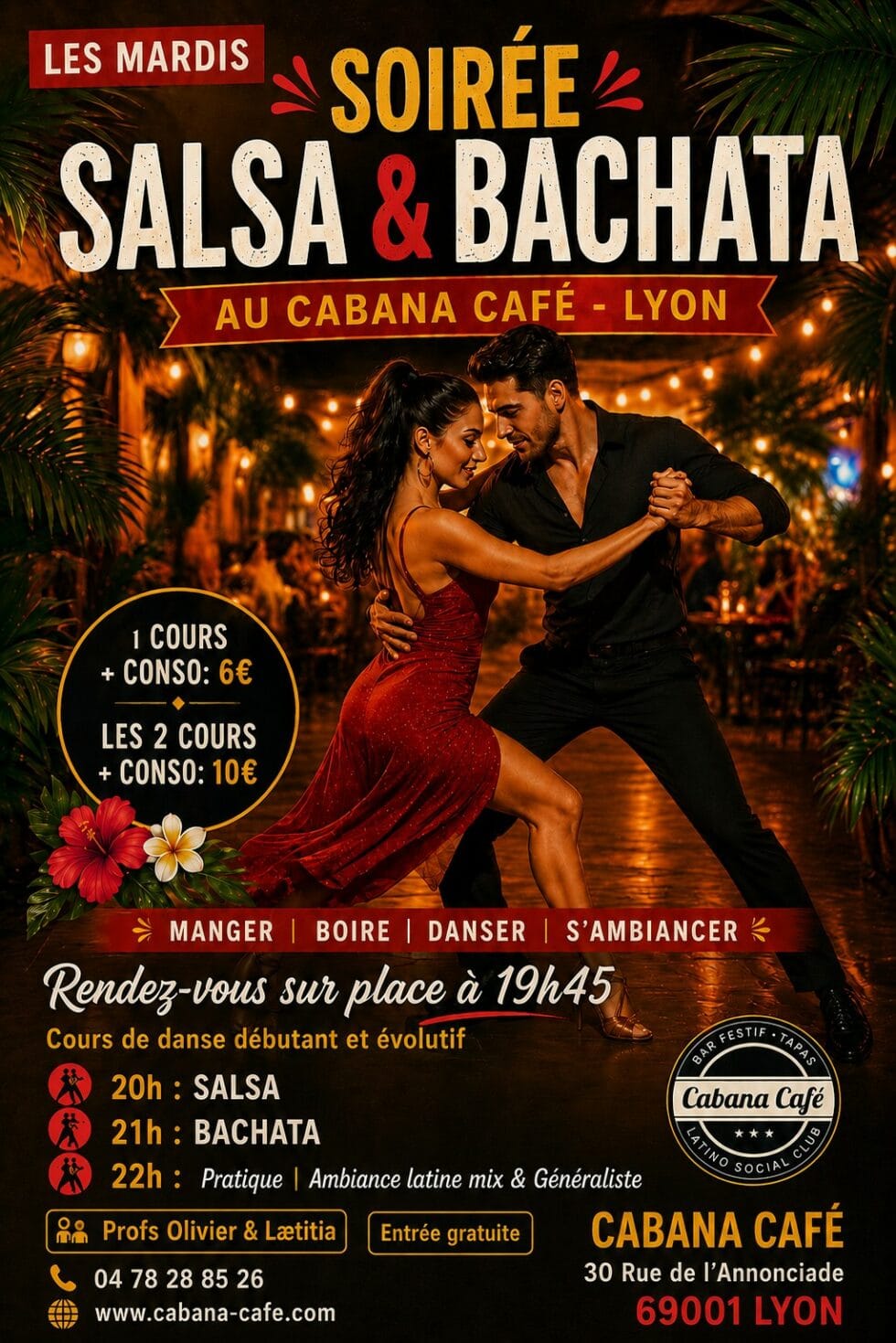 Mardi salsa & bachata pratique at Cabana Café — Lyon
